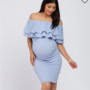 Light blue off shoulder maternity dress